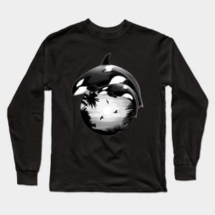 Orcas on Tropical Sunset Long Sleeve T-Shirt